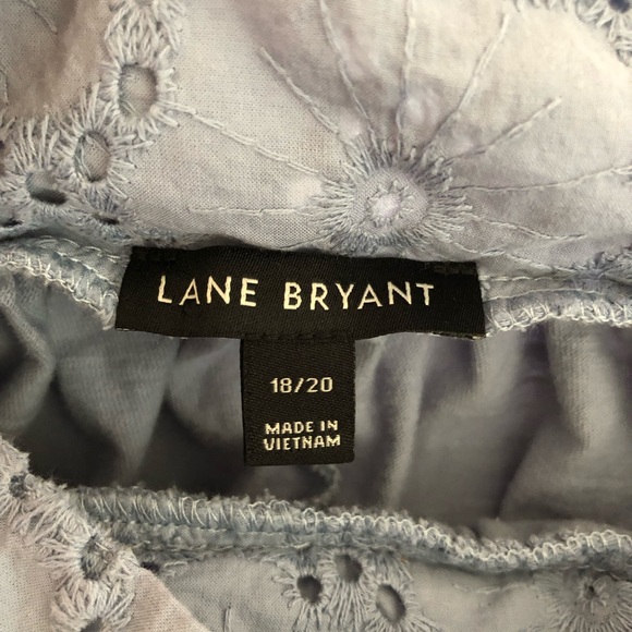 Lane Bryant Blue Eyelet Blouse Size 18/20 Boho Cottagecore Flutter Sleeve Cotton - Picture 2 of 14